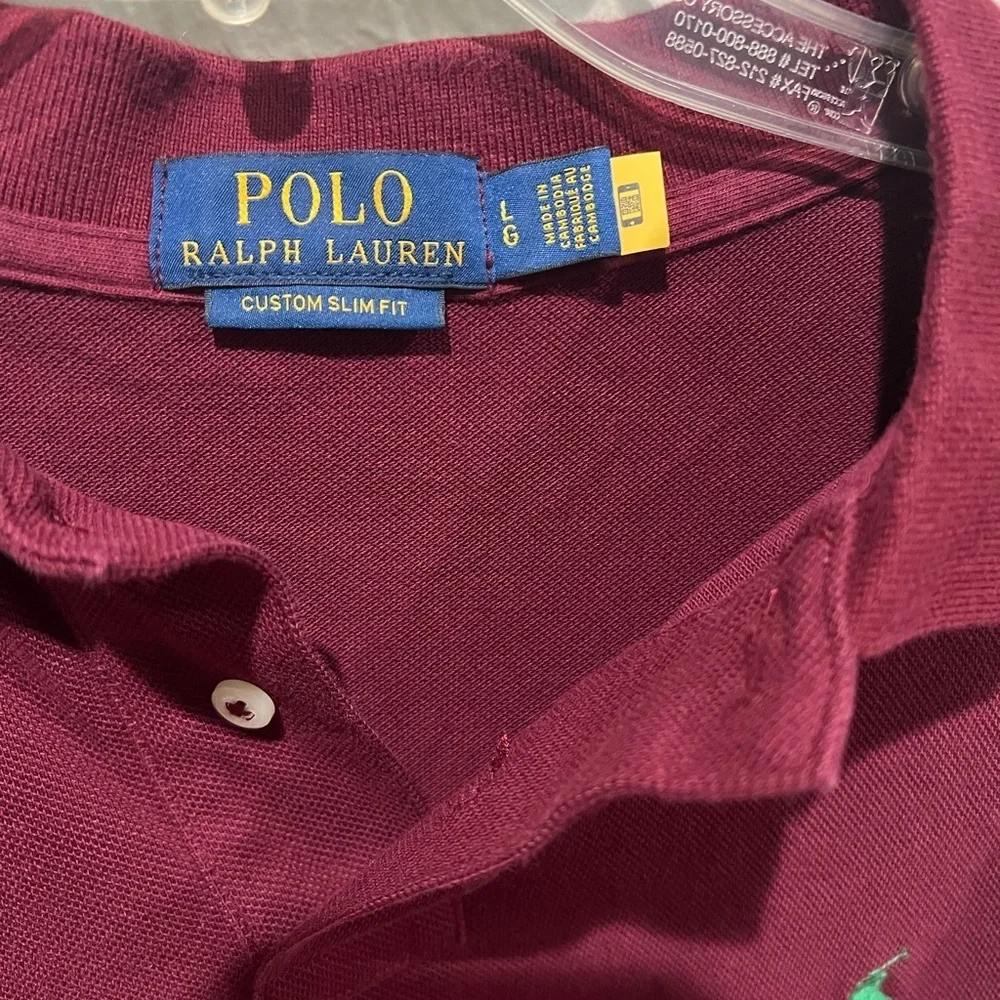 Ralph Lauren Men's Deep Red Polo Shirt Green Pony EUC Size L Custom Slim Fit